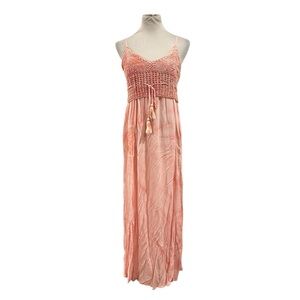 Boho Me Pink & White Tie-Dye Crochet Lace Top Maxi Dress - Size XS